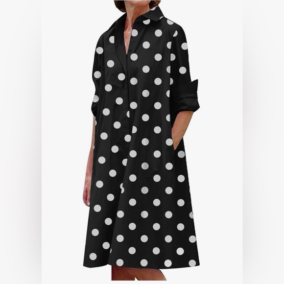 Amazon Dresses & Skirts - Amazon Black and White Polka Dot Long Sleeve Dress NWOT